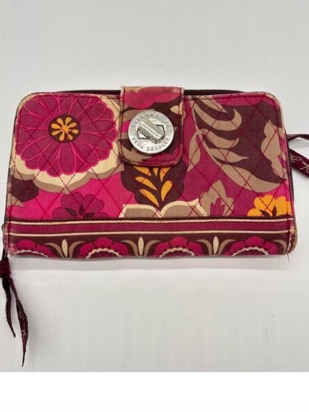 Vera Bradly Quilted Floral Turn Lock Wallet Pink Maroon